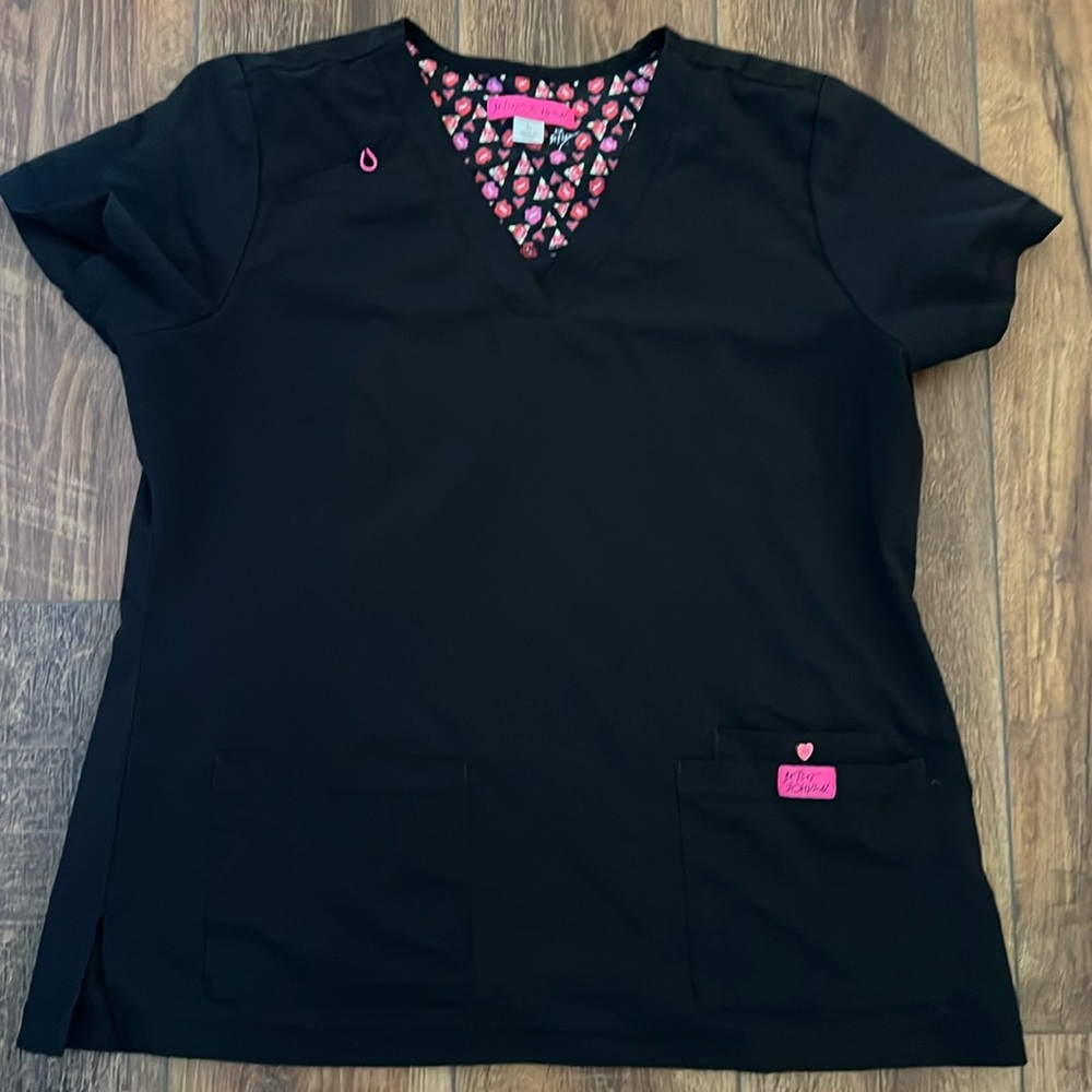Betsey Johnson Womens Black Scrub Top
